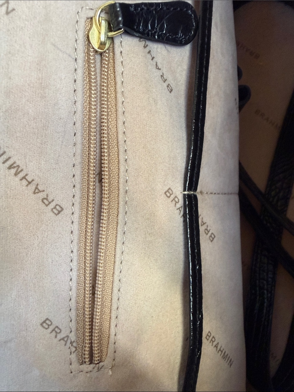 Brahmin Black Croc-Embossed & Brown Haircalf Satchel - Picture 9 of 10